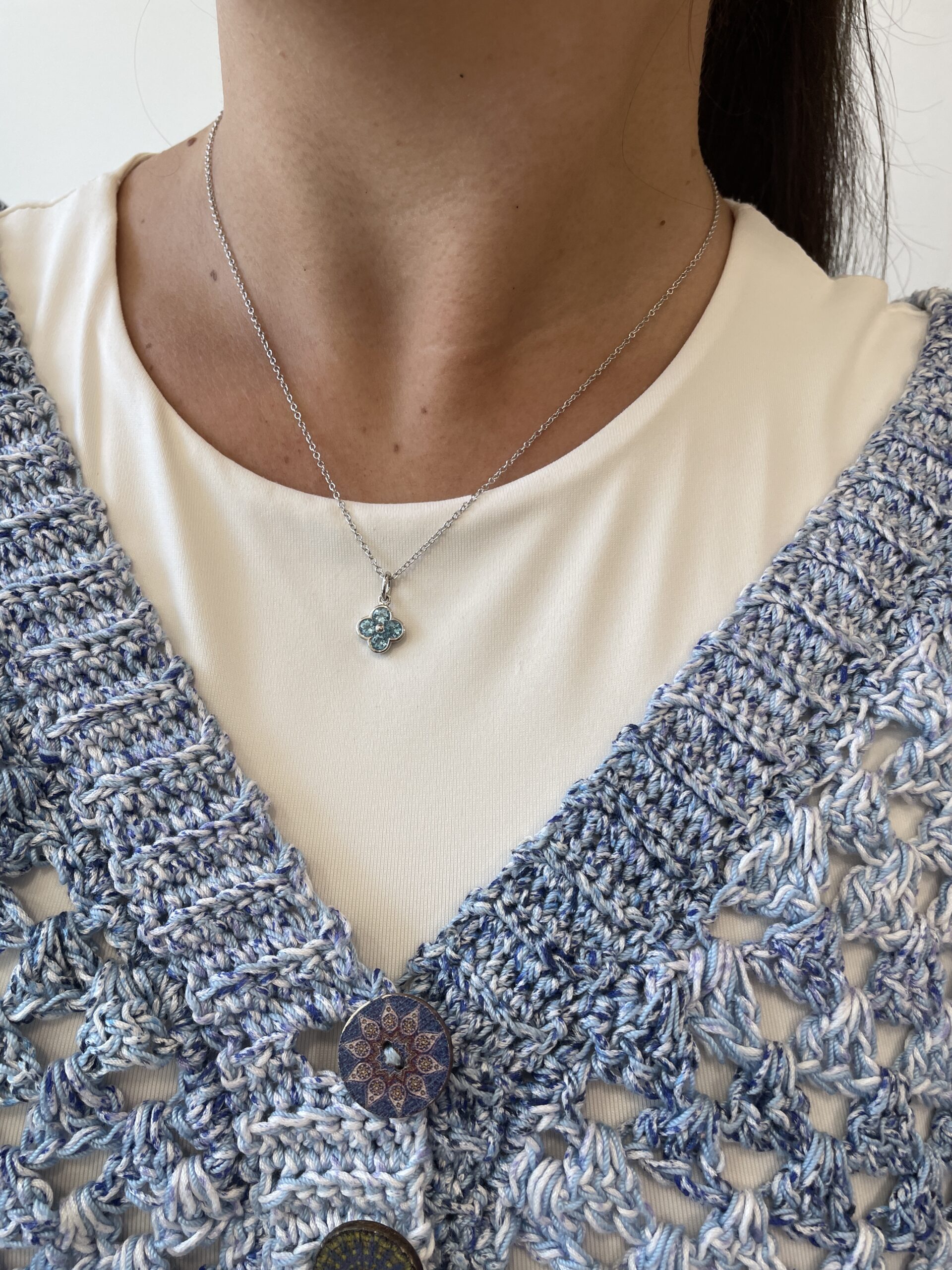 Sterling Silver Clover Gemstone Pendant Necklace