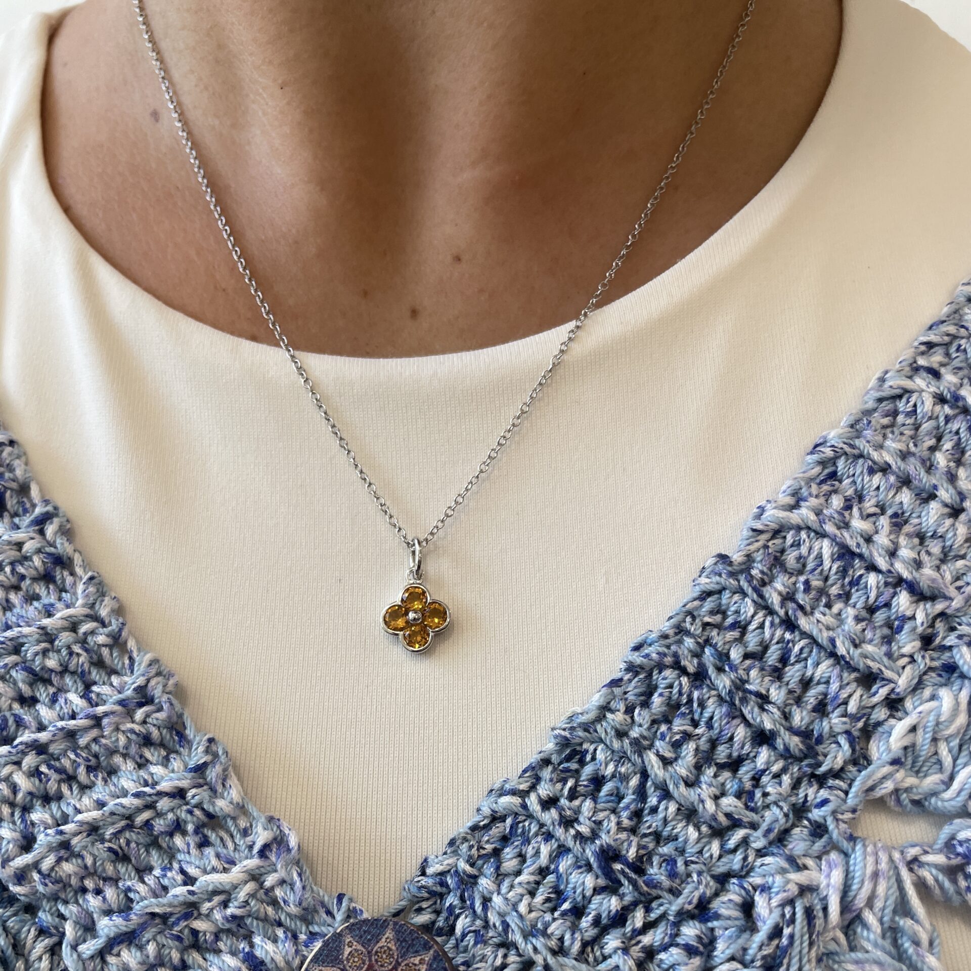 Sterling Silver Clover Gemstone Pendant Necklace