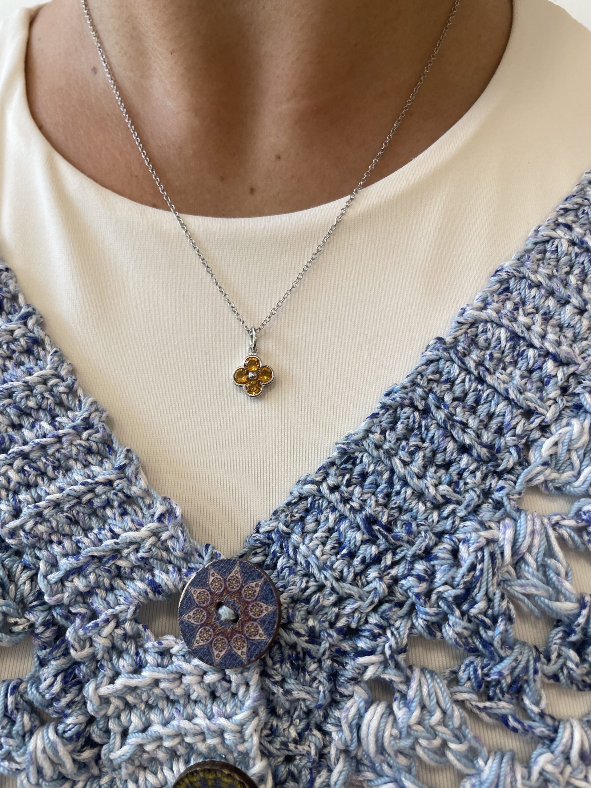 Sterling Silver Clover Gemstone Pendant Necklace