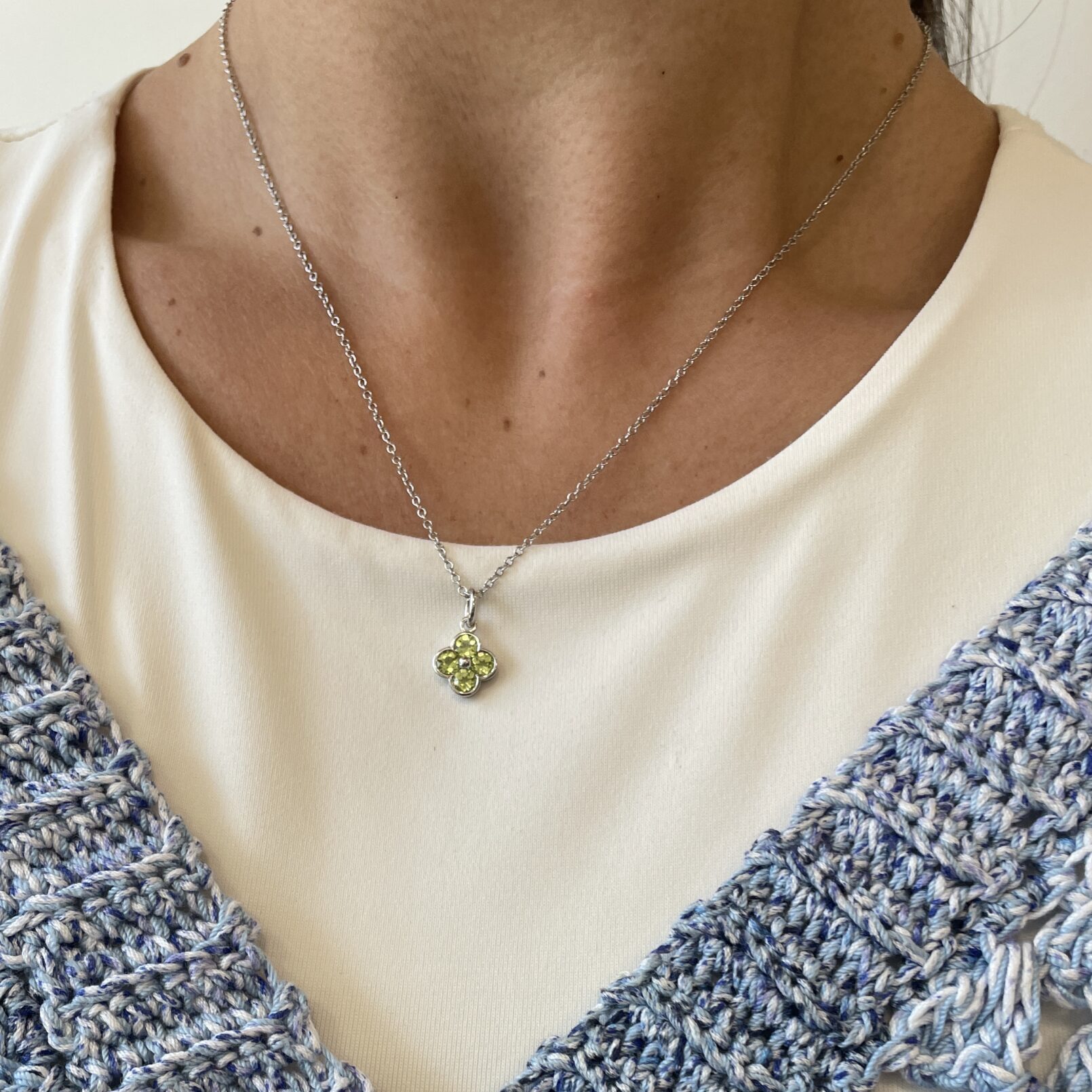 Sterling Silver Clover Gemstone Pendant Necklace