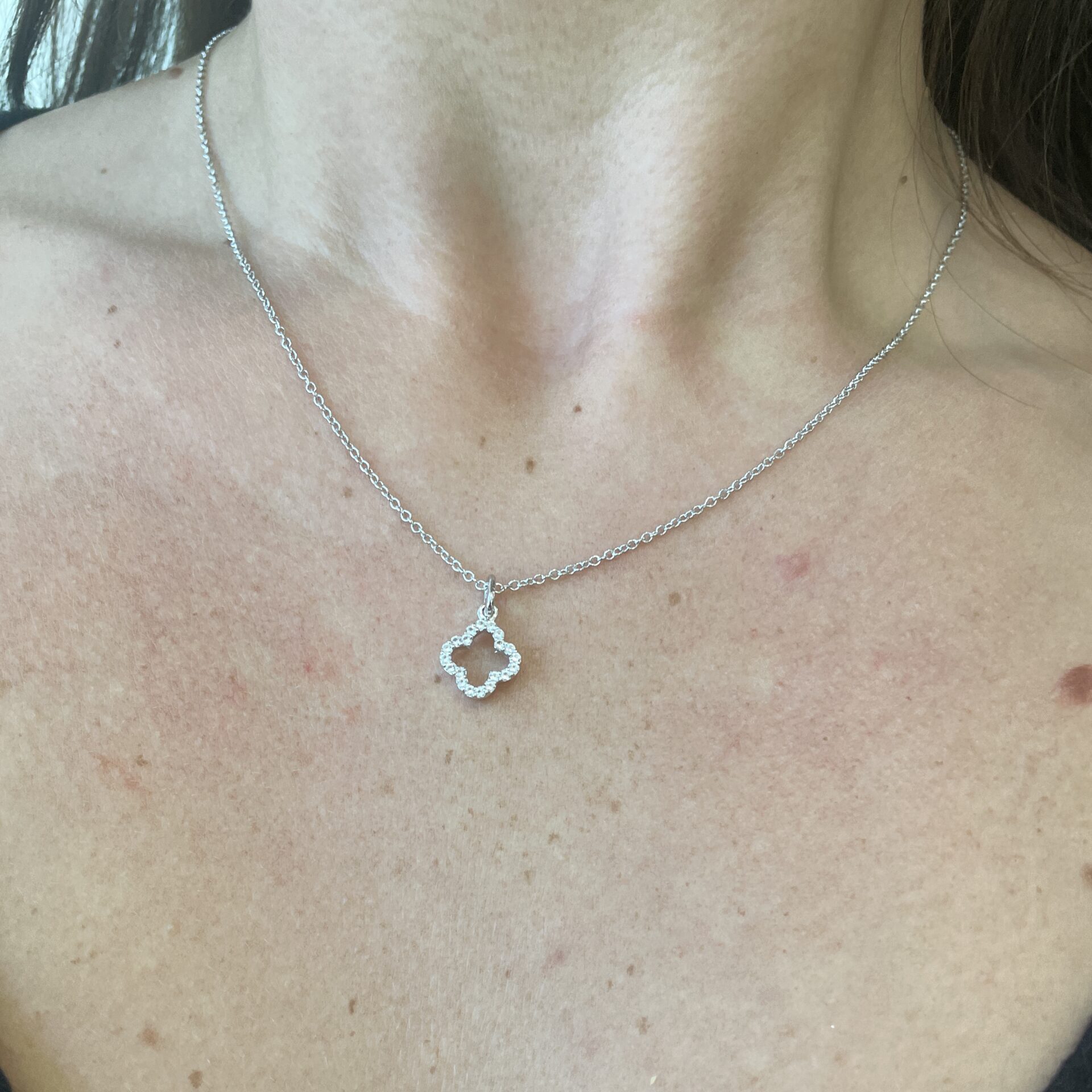 Sterling Silver White Topaz Clover Pendant Necklace