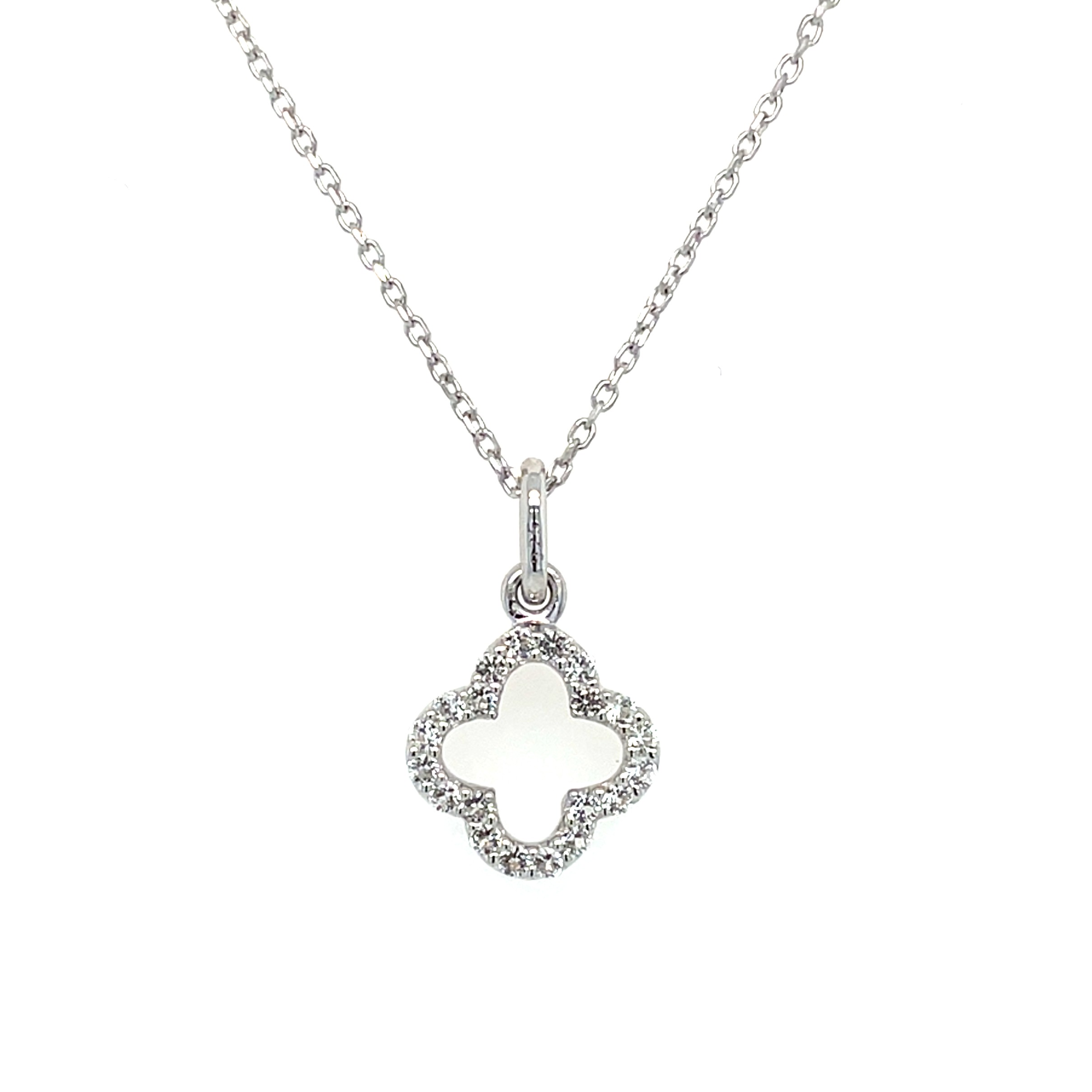 Sterling Silver White Topaz Clover Pendant Necklace