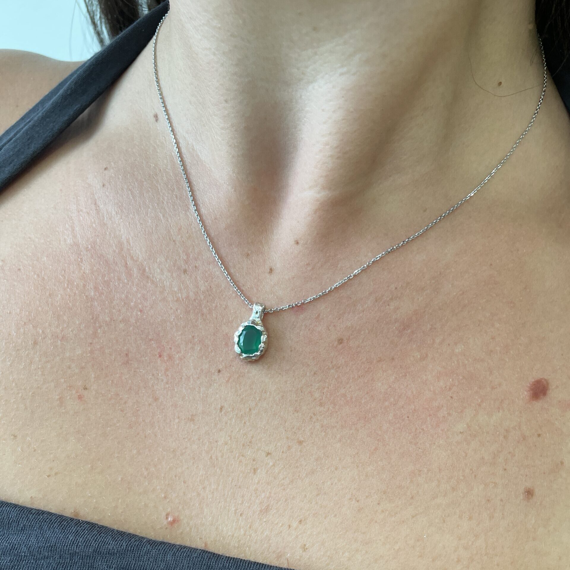 Sterling Silver Green Onyx Necklace