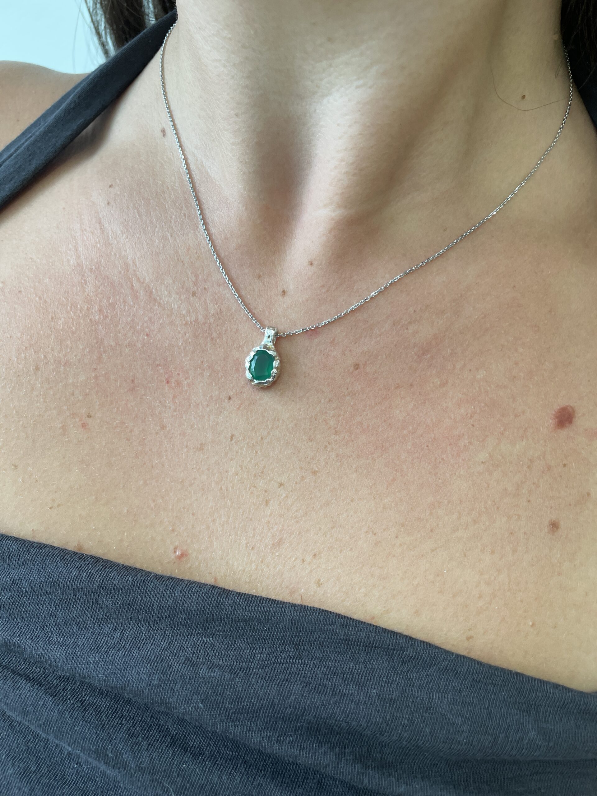 Sterling Silver Green Onyx Necklace
