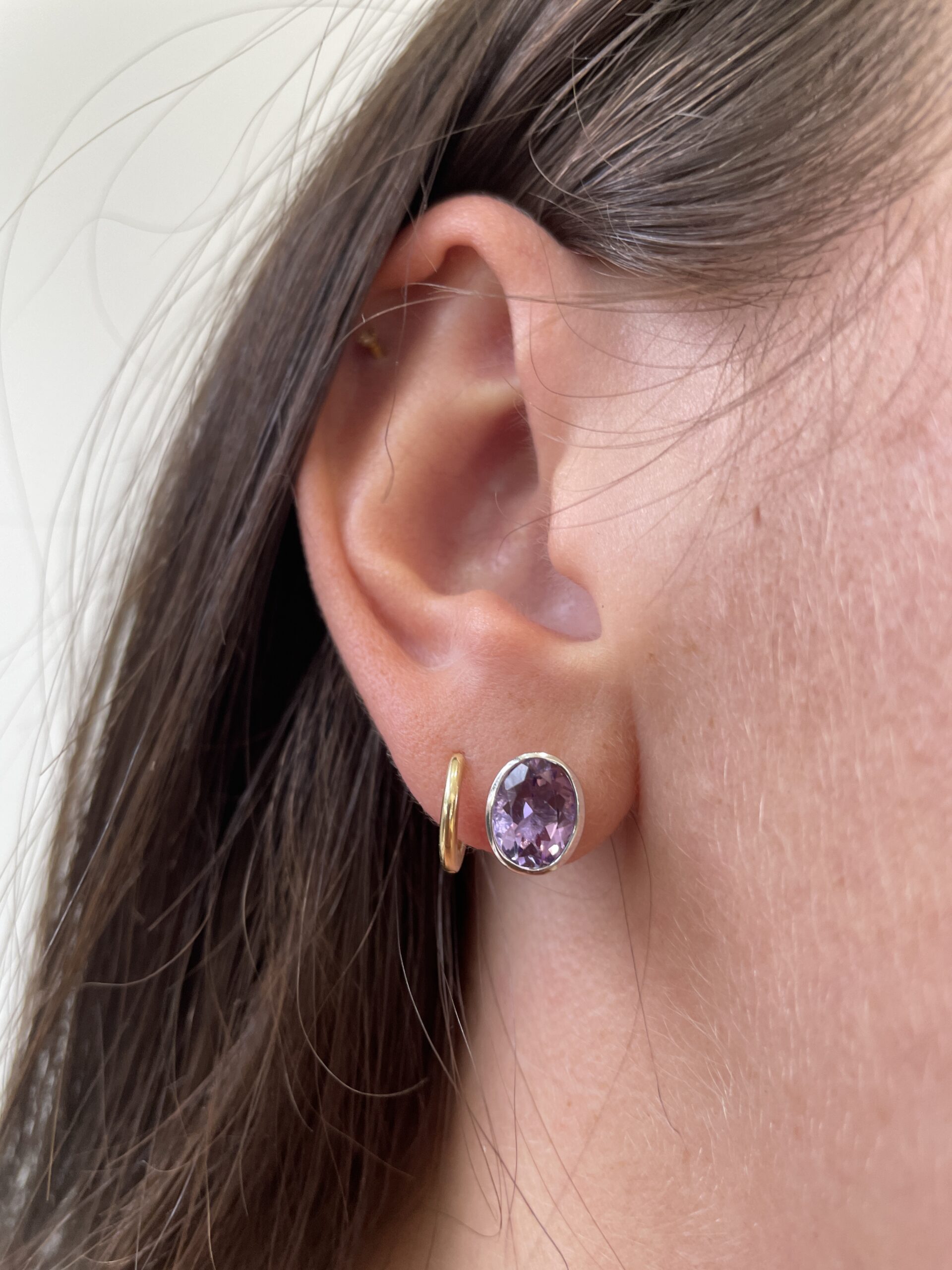 Sterling Silver Oval Amethyst Stud Earrings