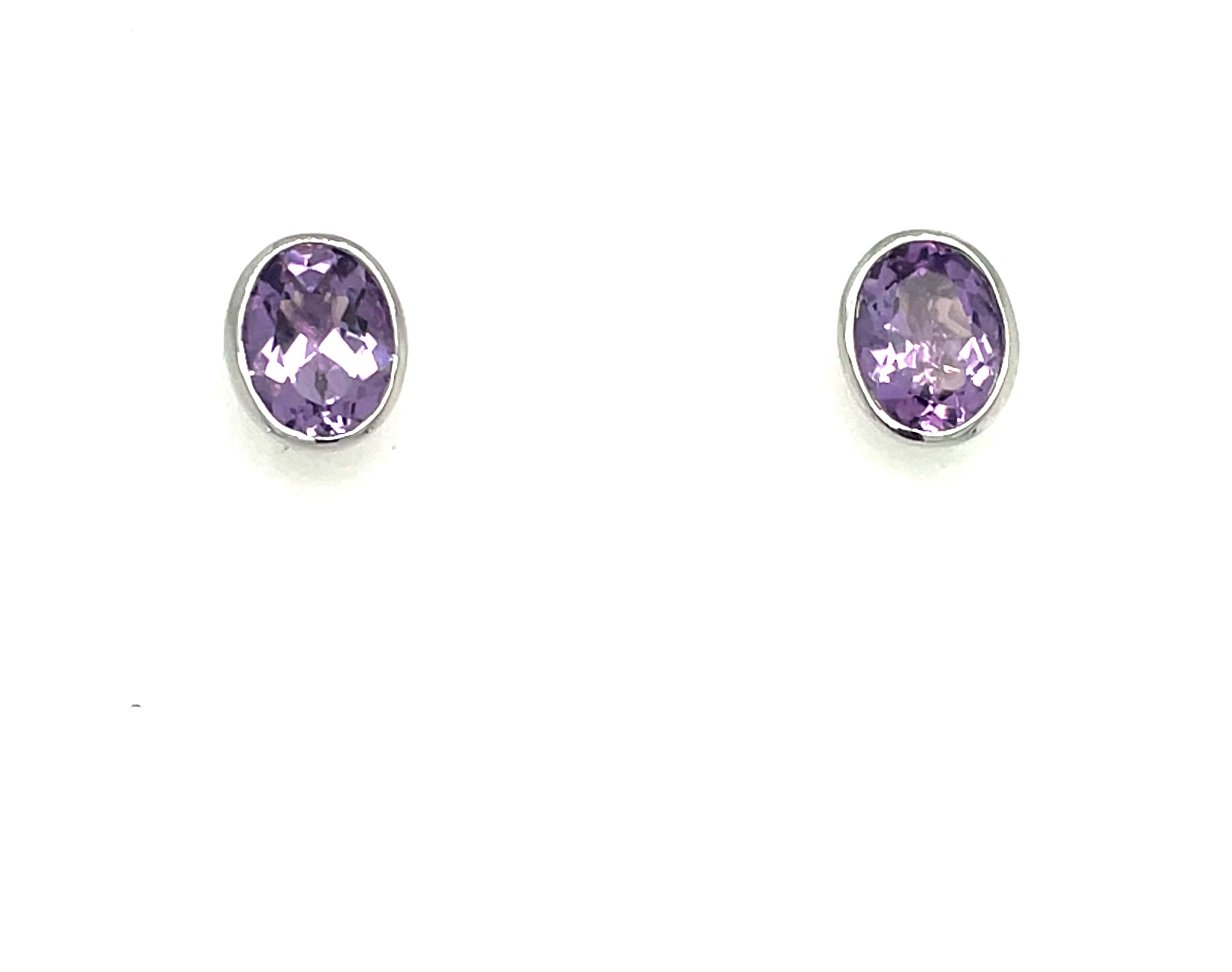 Sterling Silver Oval Amethyst Stud Earrings