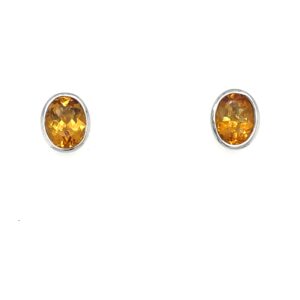 Sterling Silver Oval Citrine Stud Earrings