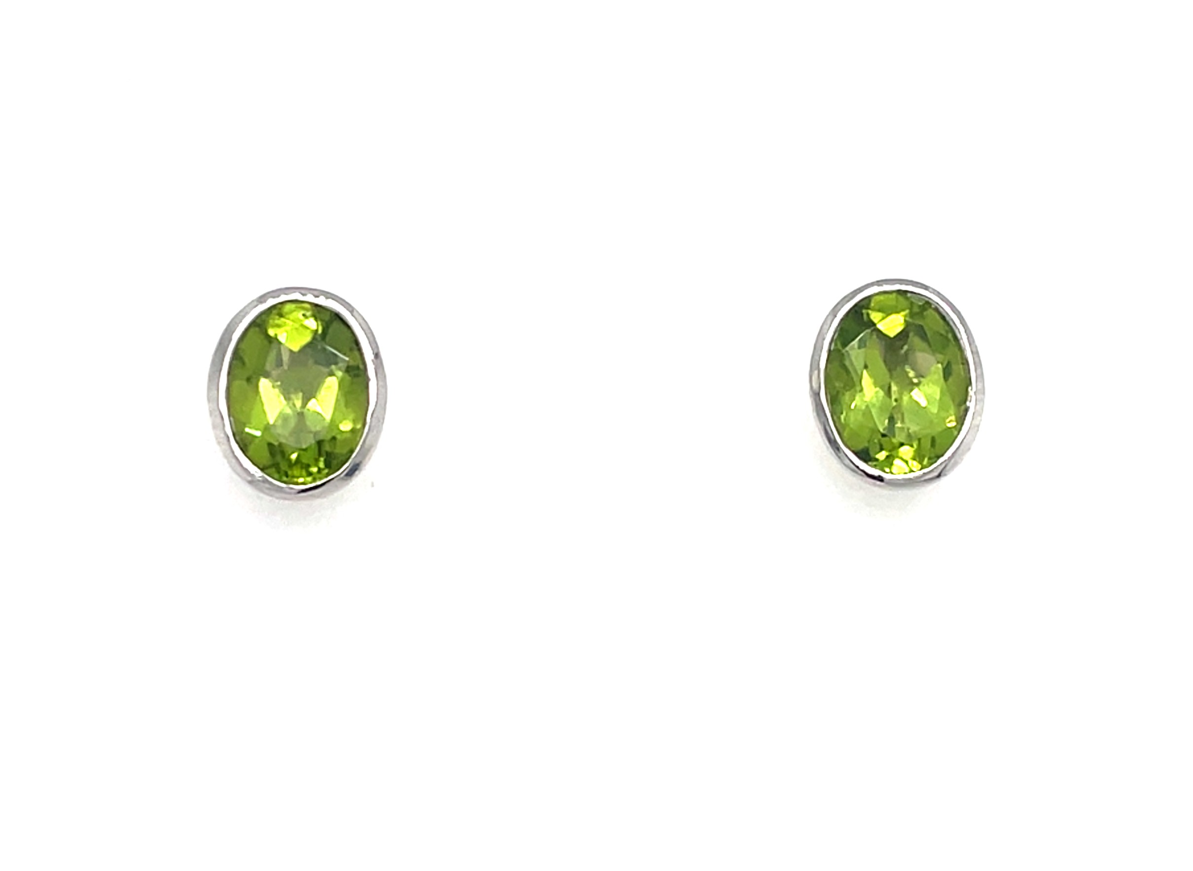 Sterling Silver Oval Peridot Stud Earrings