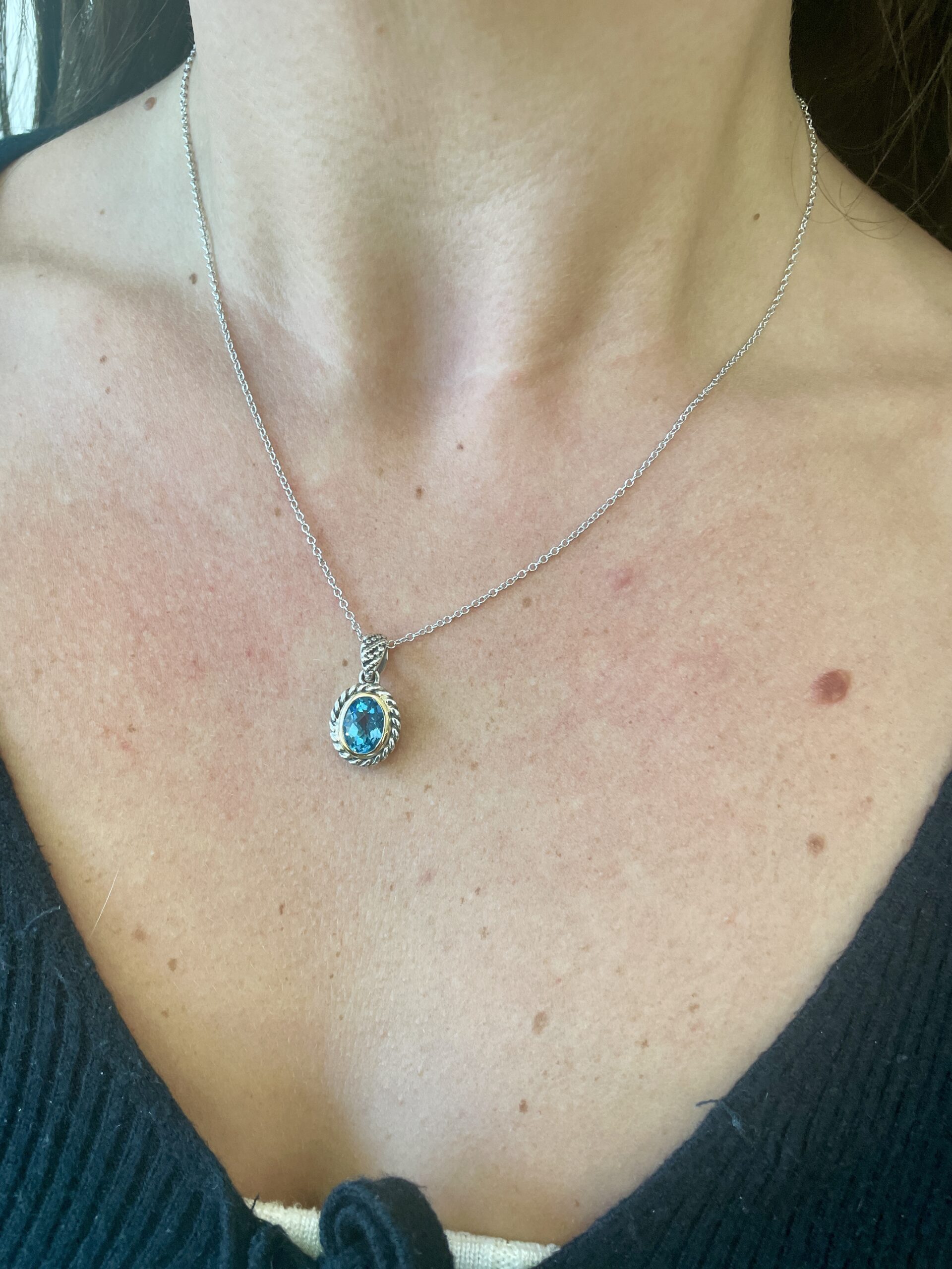 Sterling Silver & 18 Karat Gold Blue Topaz Necklace