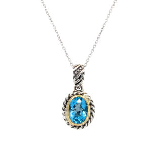 Sterling Silver & 18 Karat Gold Blue Topaz Necklace