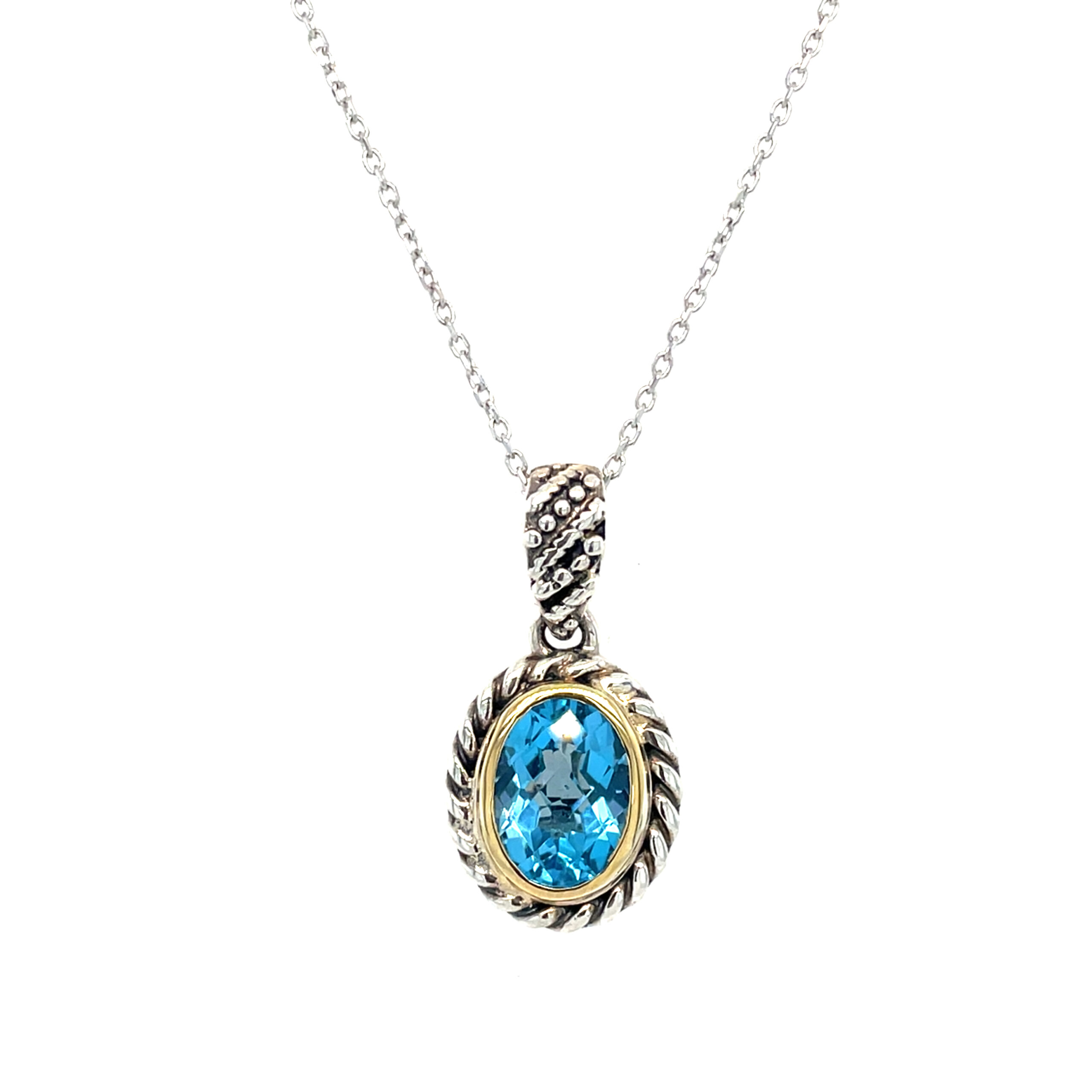 Sterling Silver & 18 Karat Gold Blue Topaz Necklace