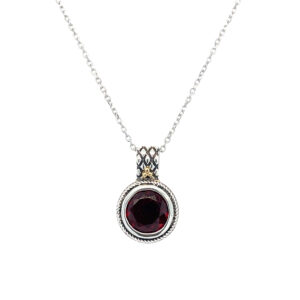 Sterling Silver & 18 Karat Gold Garnet Necklace