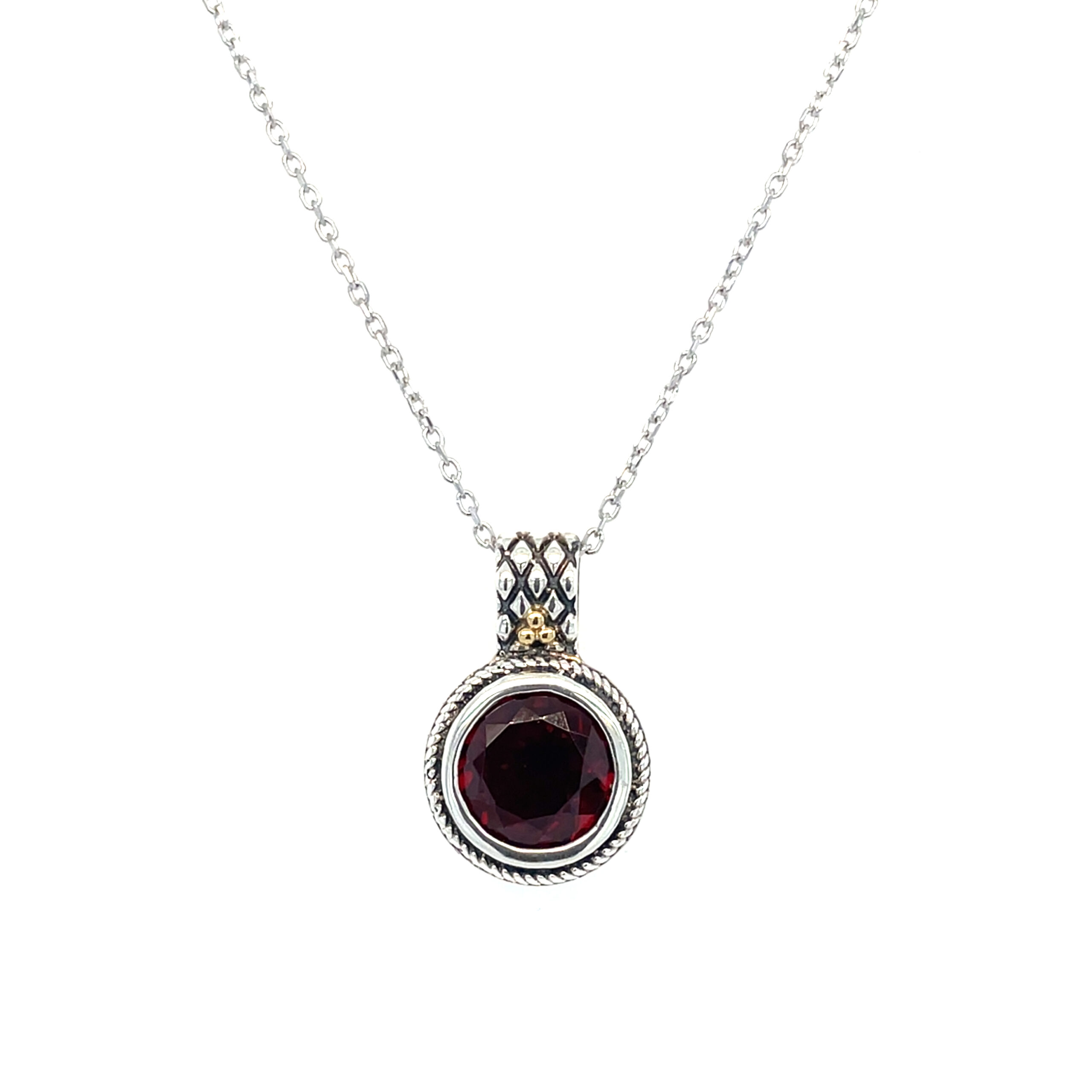 Sterling Silver & 18 Karat Gold Garnet Necklace