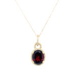 Yellow Gold Garnet Necklace with Diamond Halo