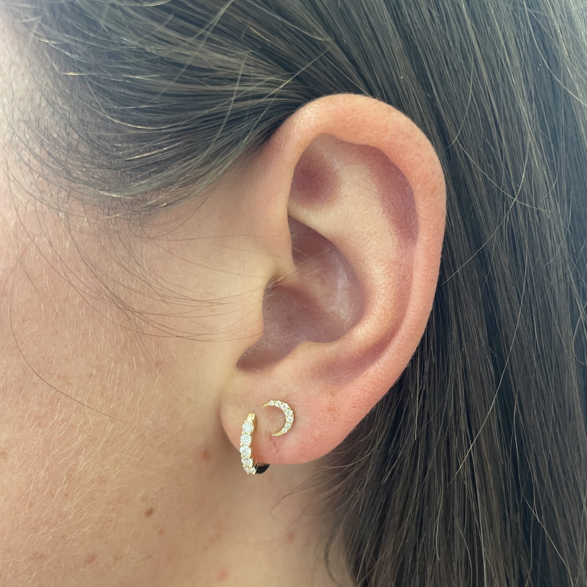 Yellow Gold Diamond Huggie Hoop Earrings
