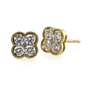 Yellow Gold Quatrefoil Diamond Earrings