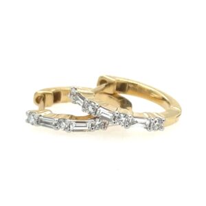 Yellow Gold Baguette & Round Diamond Hoop Earrings