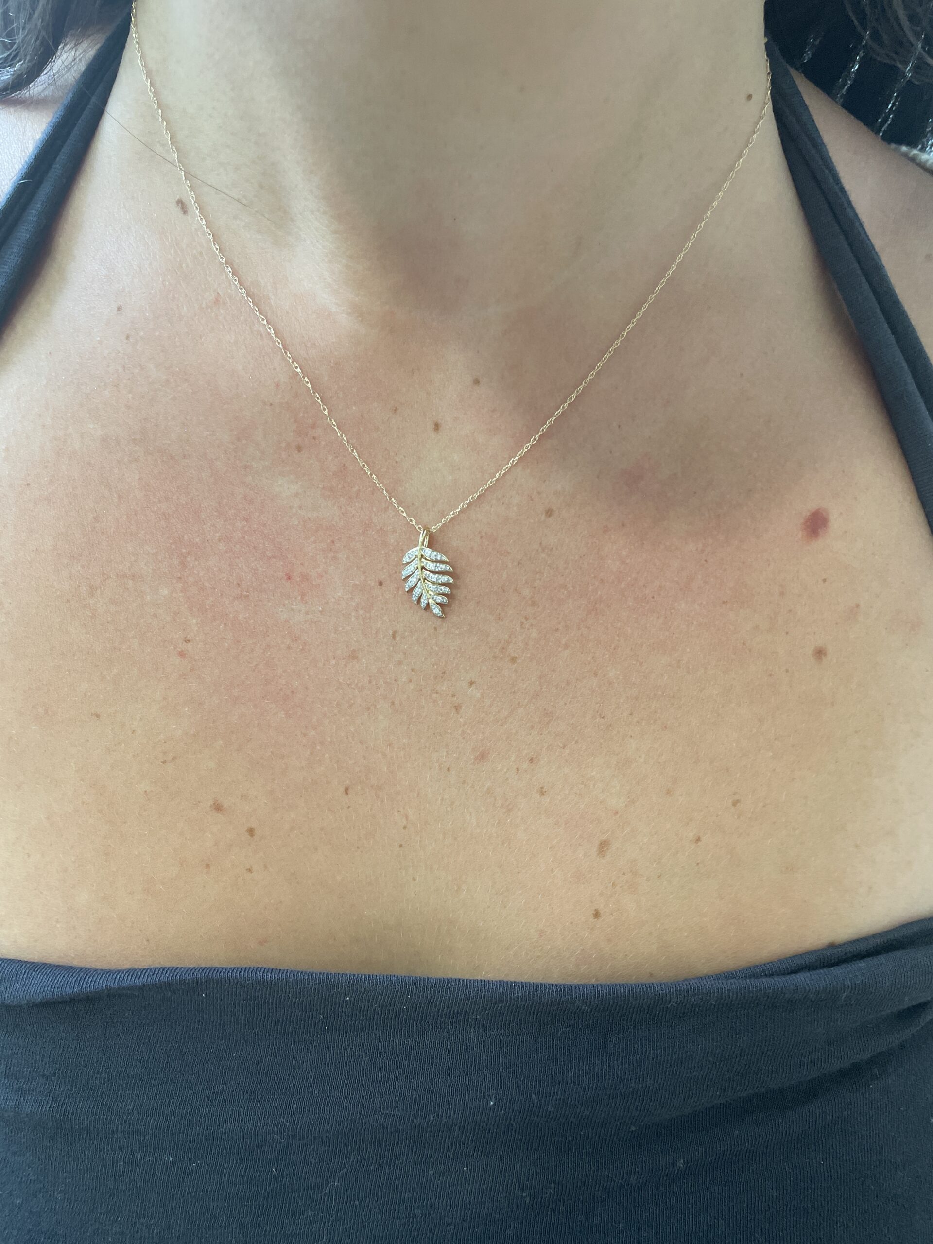 Yellow Gold Leaf Pendant Necklace with Diamonds