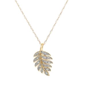 Yellow Gold Leaf Pendant Necklace with Diamonds