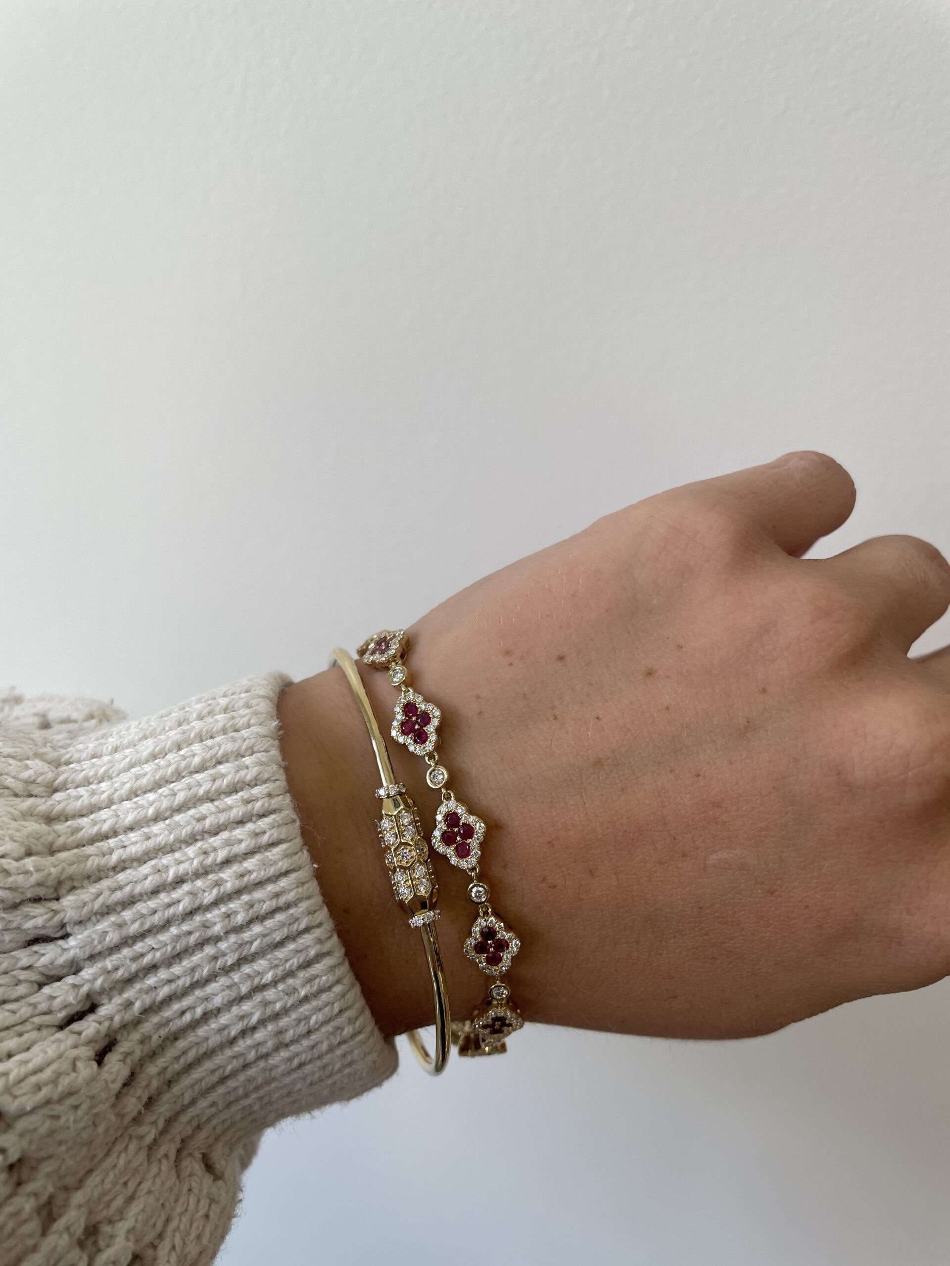 Yellow Gold Quatrefoil Ruby and Diamond Bracelet