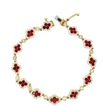 Yellow Gold Quatrefoil Ruby and Diamond Bracelet