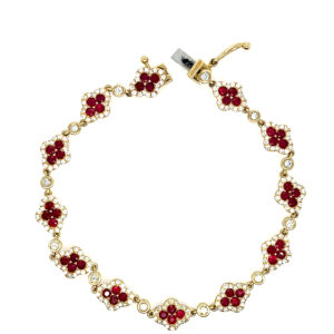 Yellow Gold Quatrefoil Ruby and Diamond Bracelet