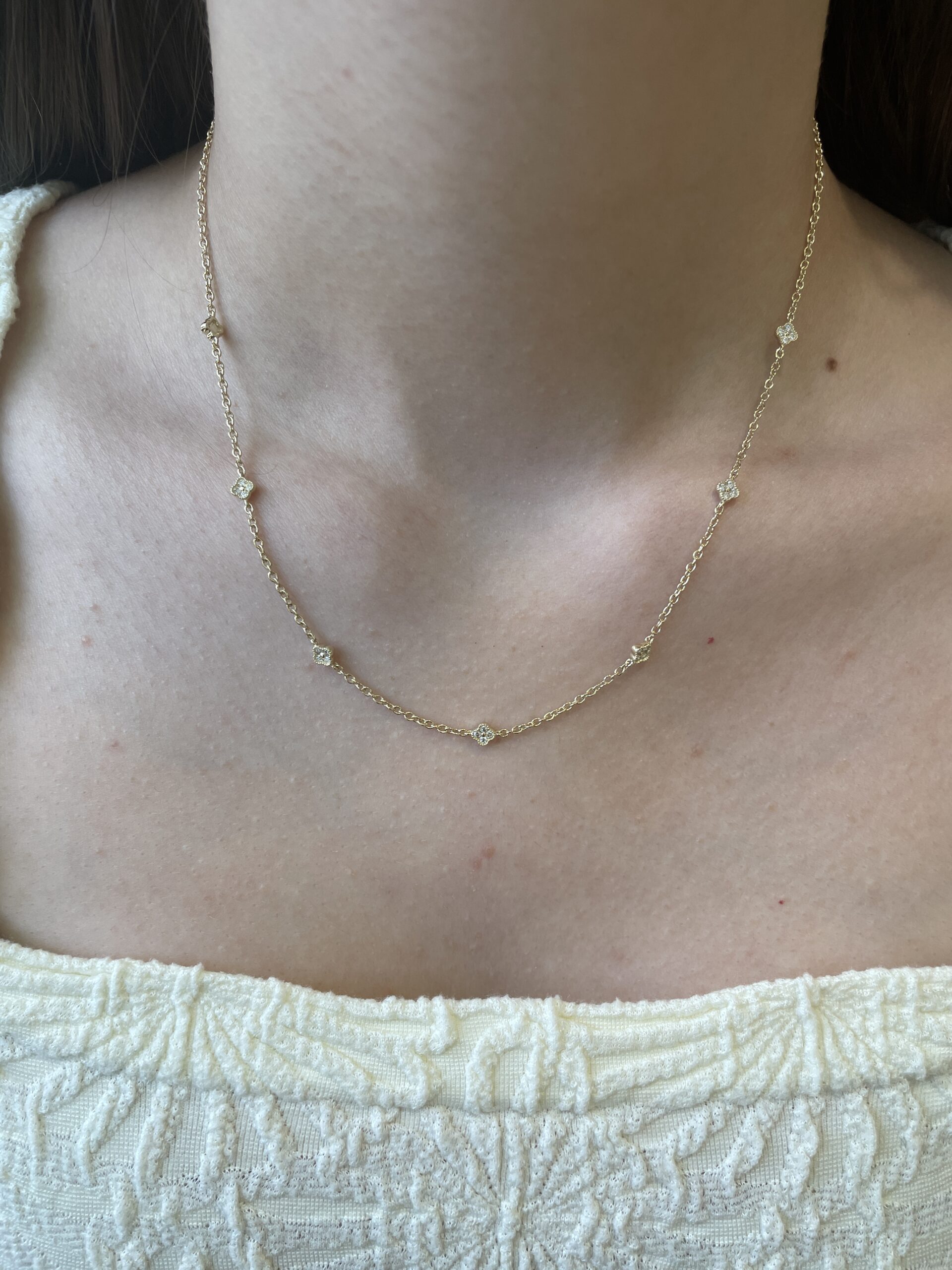 Yellow Gold Quatrefoil Diamond Station Necklace