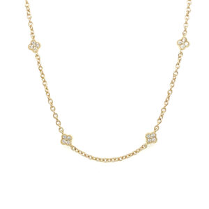 Yellow Gold Quatrefoil Diamond Station Necklace