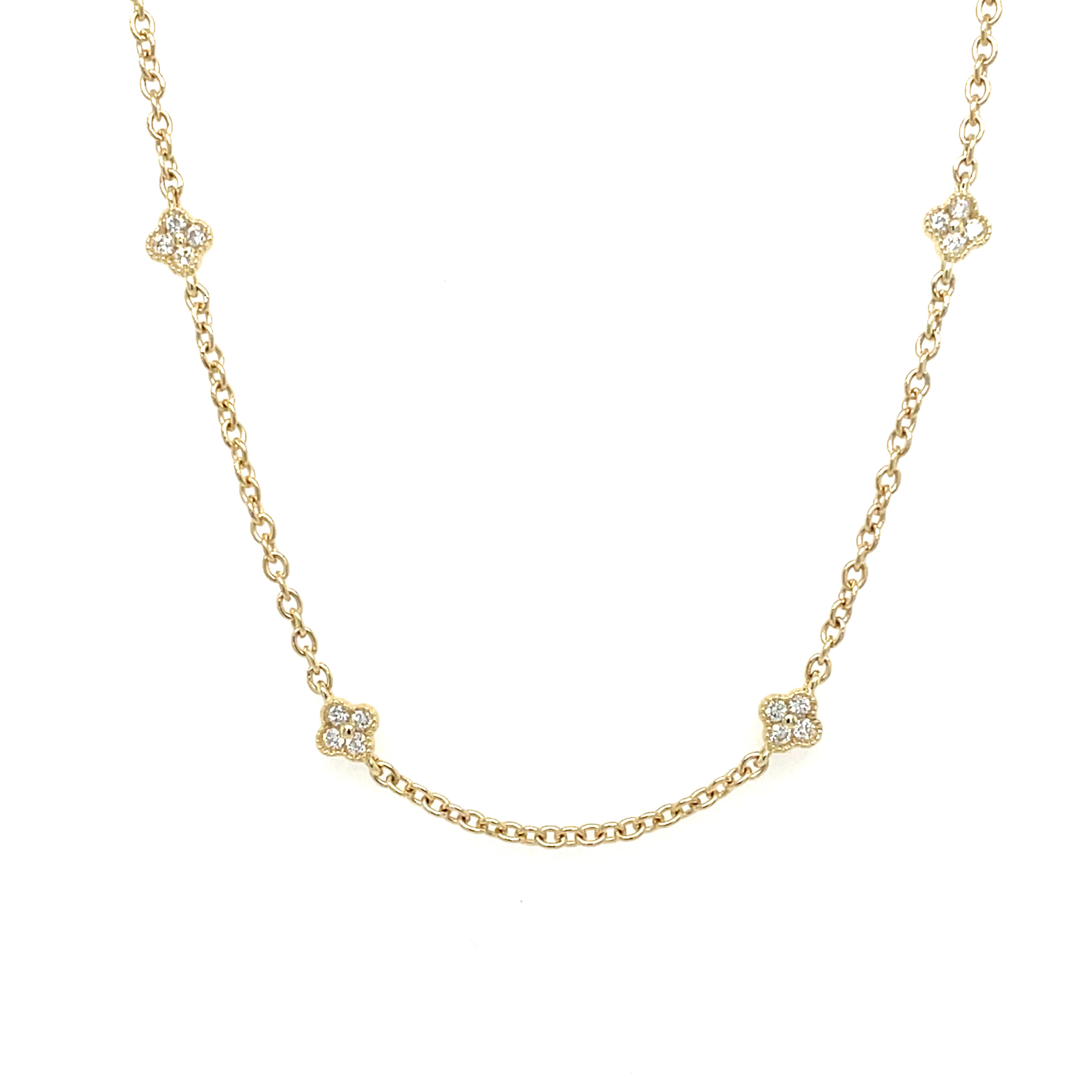 Yellow Gold Quatrefoil Diamond Station Necklace