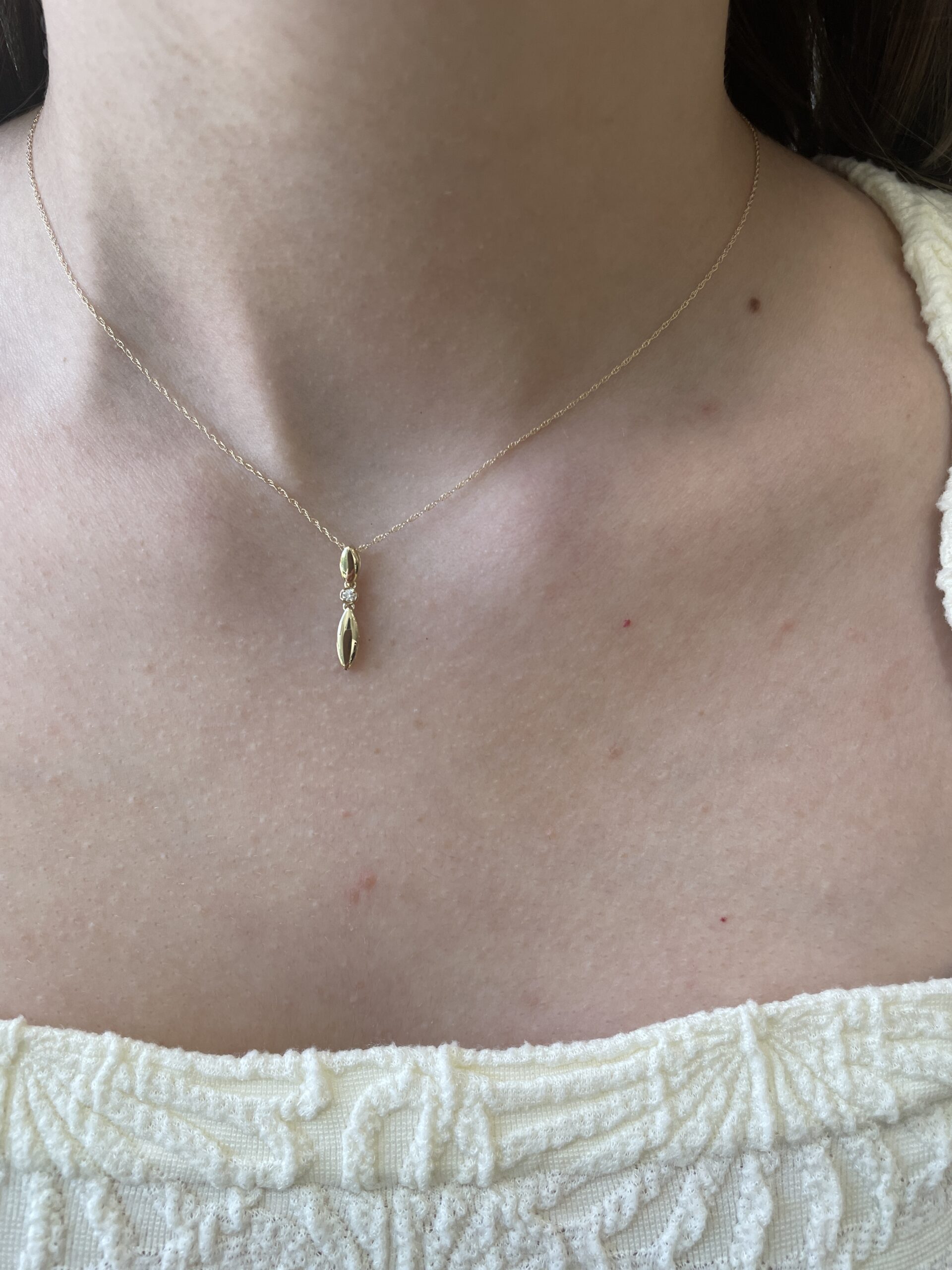 Yellow Gold Drop Necklace with Diamond Accent
