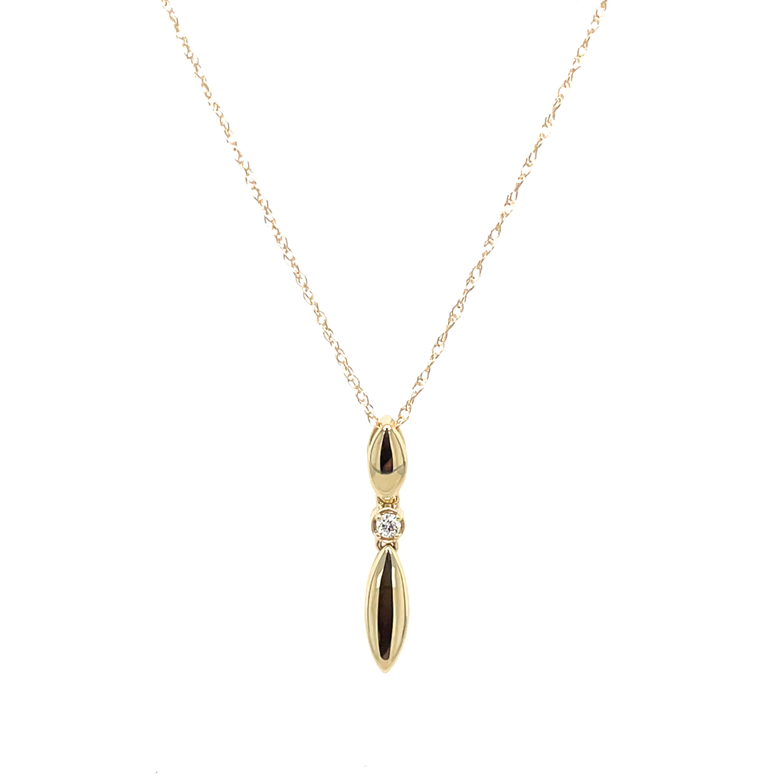 Yellow Gold Drop Necklace with Diamond Accent