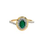 Yellow Gold Emerald and Diamond Halo Ring