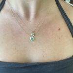 Yellow Gold Emerald Necklace with Diamond Halo