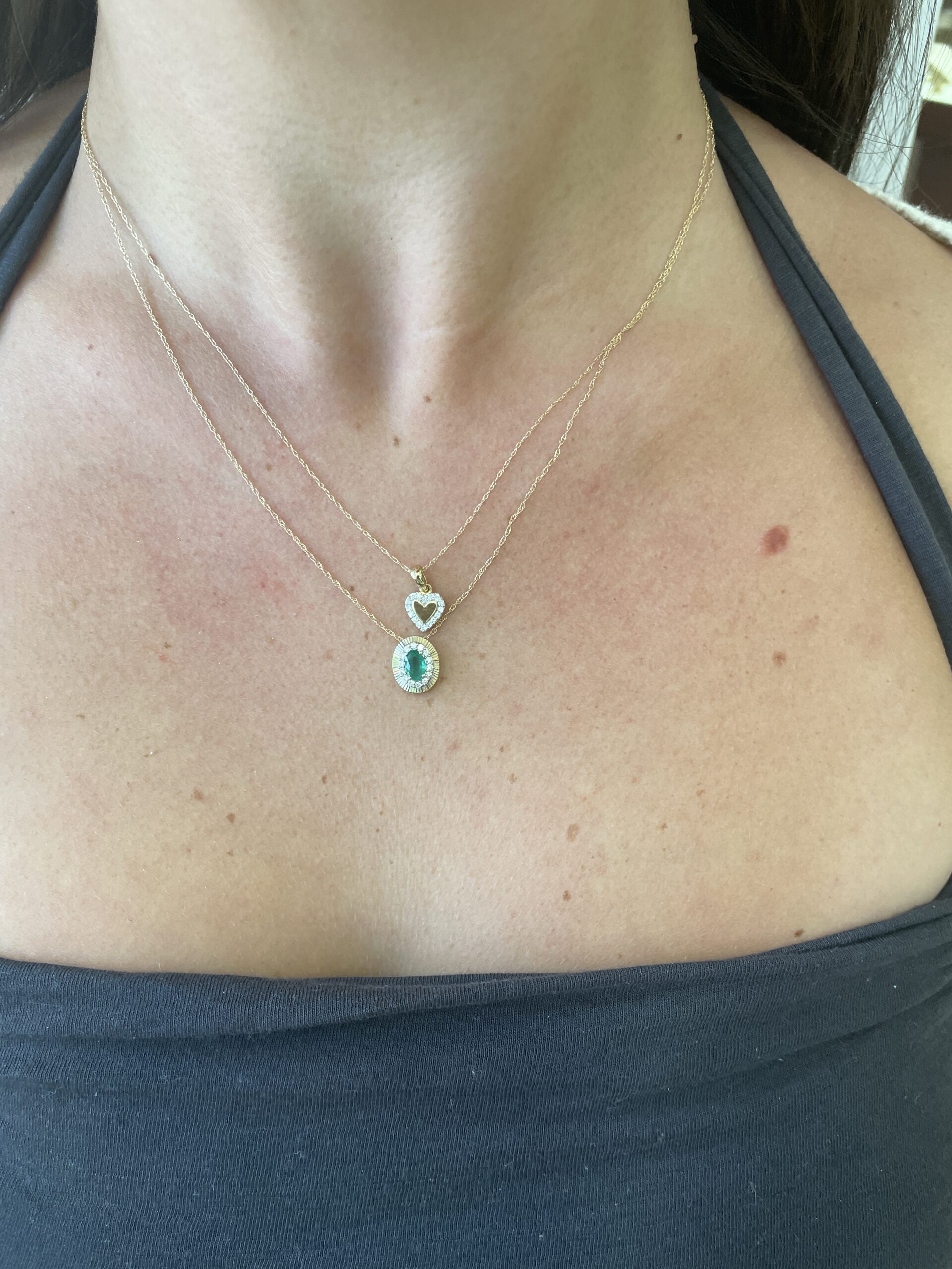 Yellow Gold Emerald Necklace with Diamond Halo