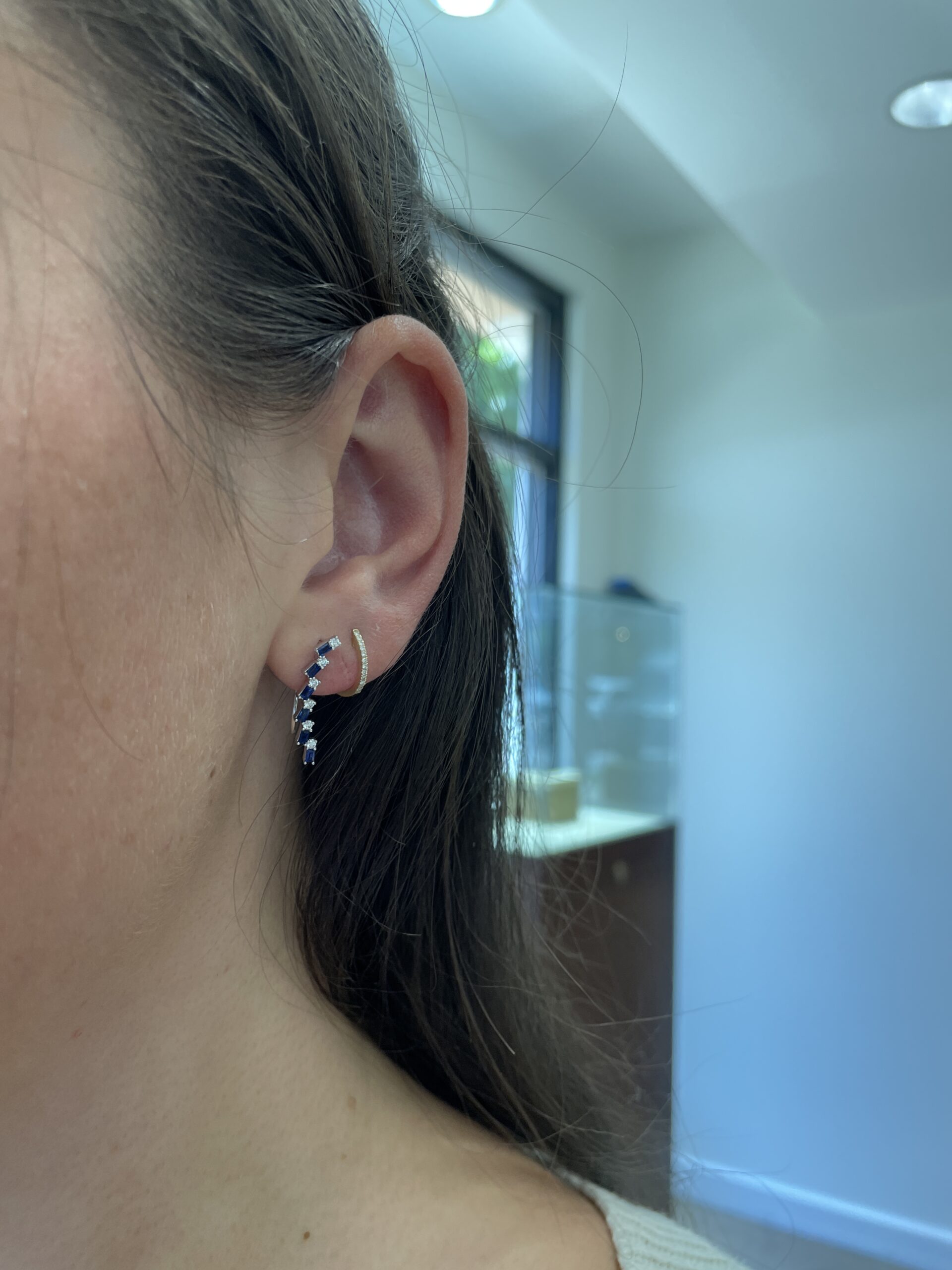 White Gold Sapphire Earrings with Diamonds