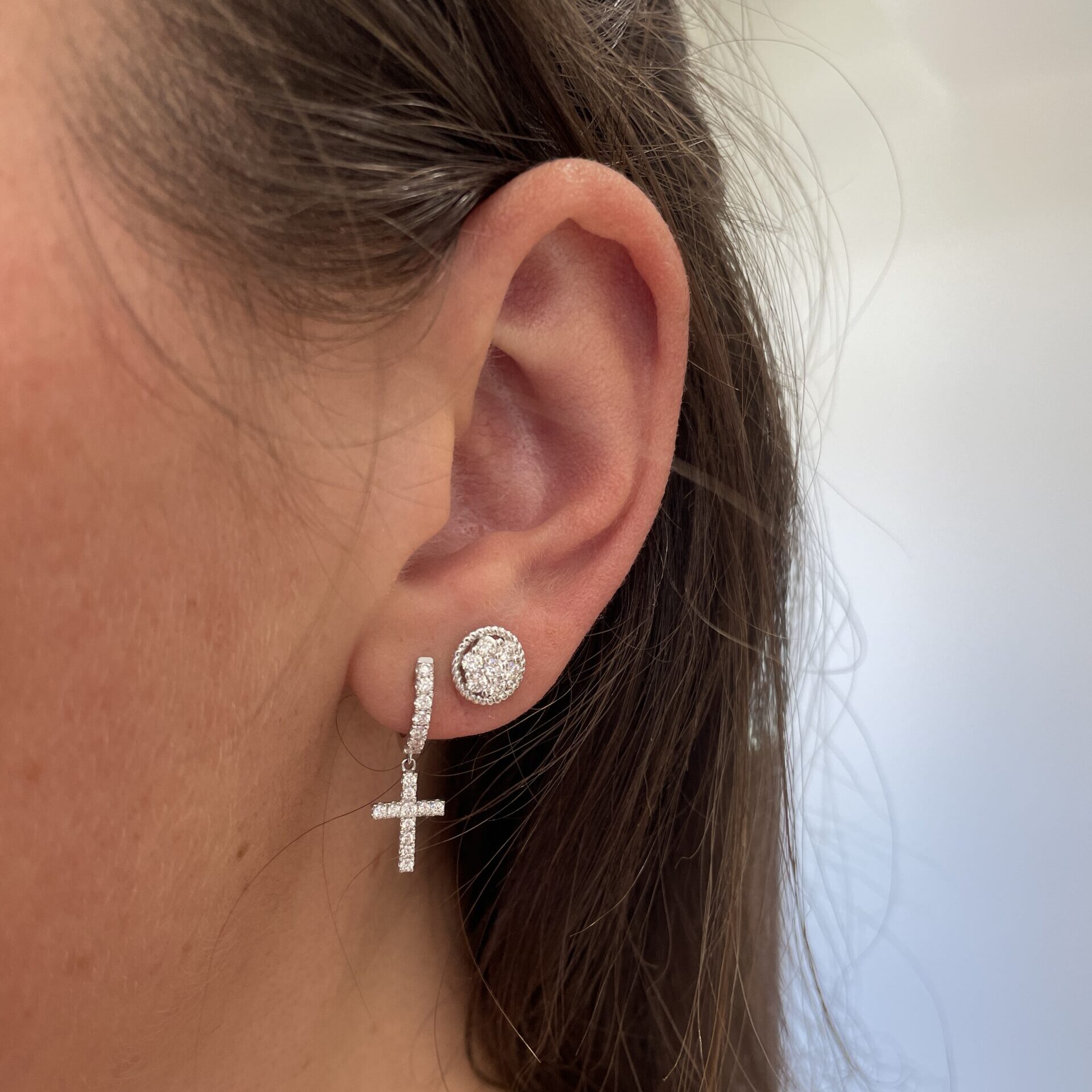 White Gold Cross Earrings with Diamonds
