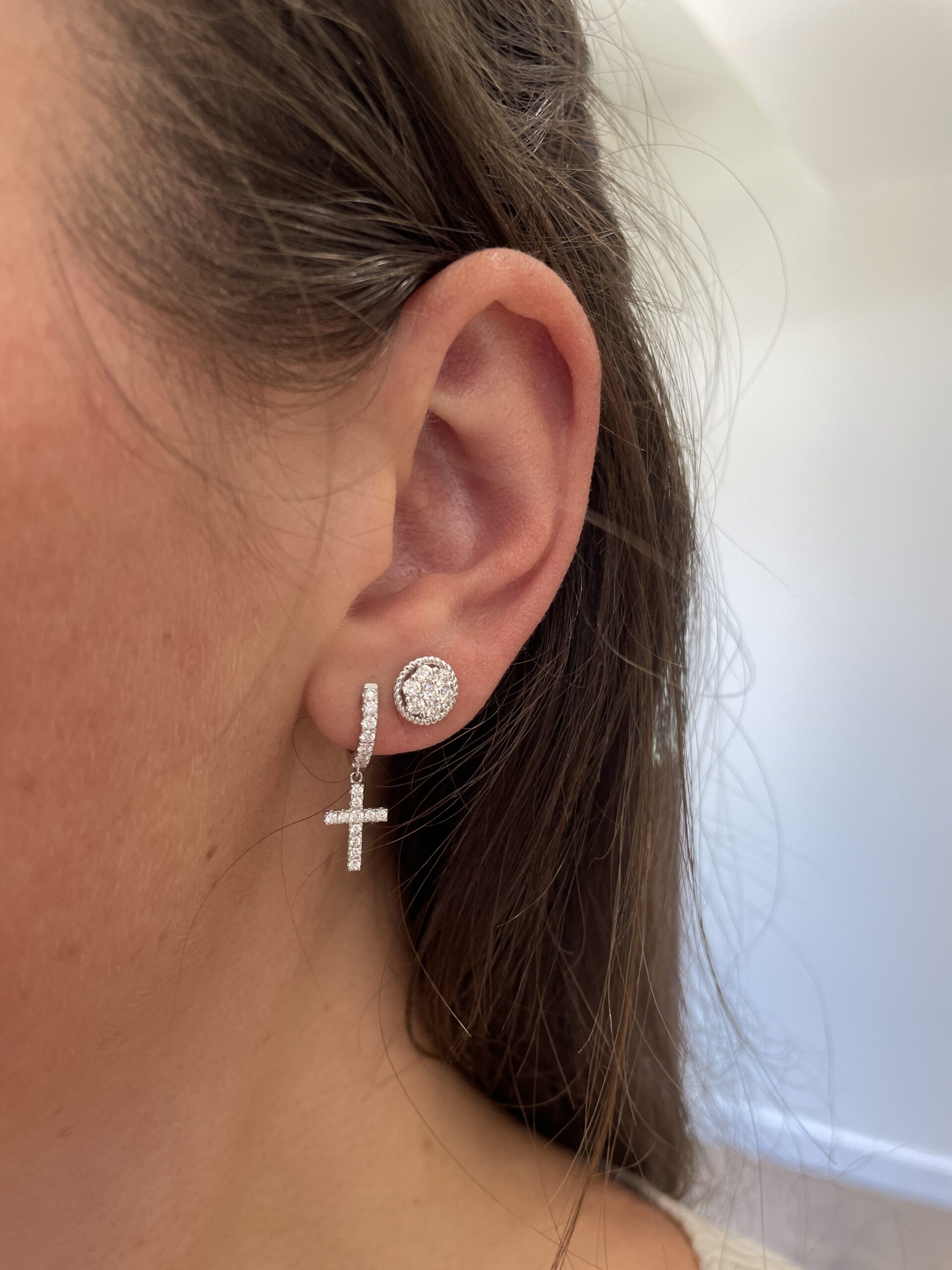White Gold Cross Earrings with Diamonds
