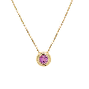 Yellow Gold Bezel-Set Pink Sapphire Pendant Necklace