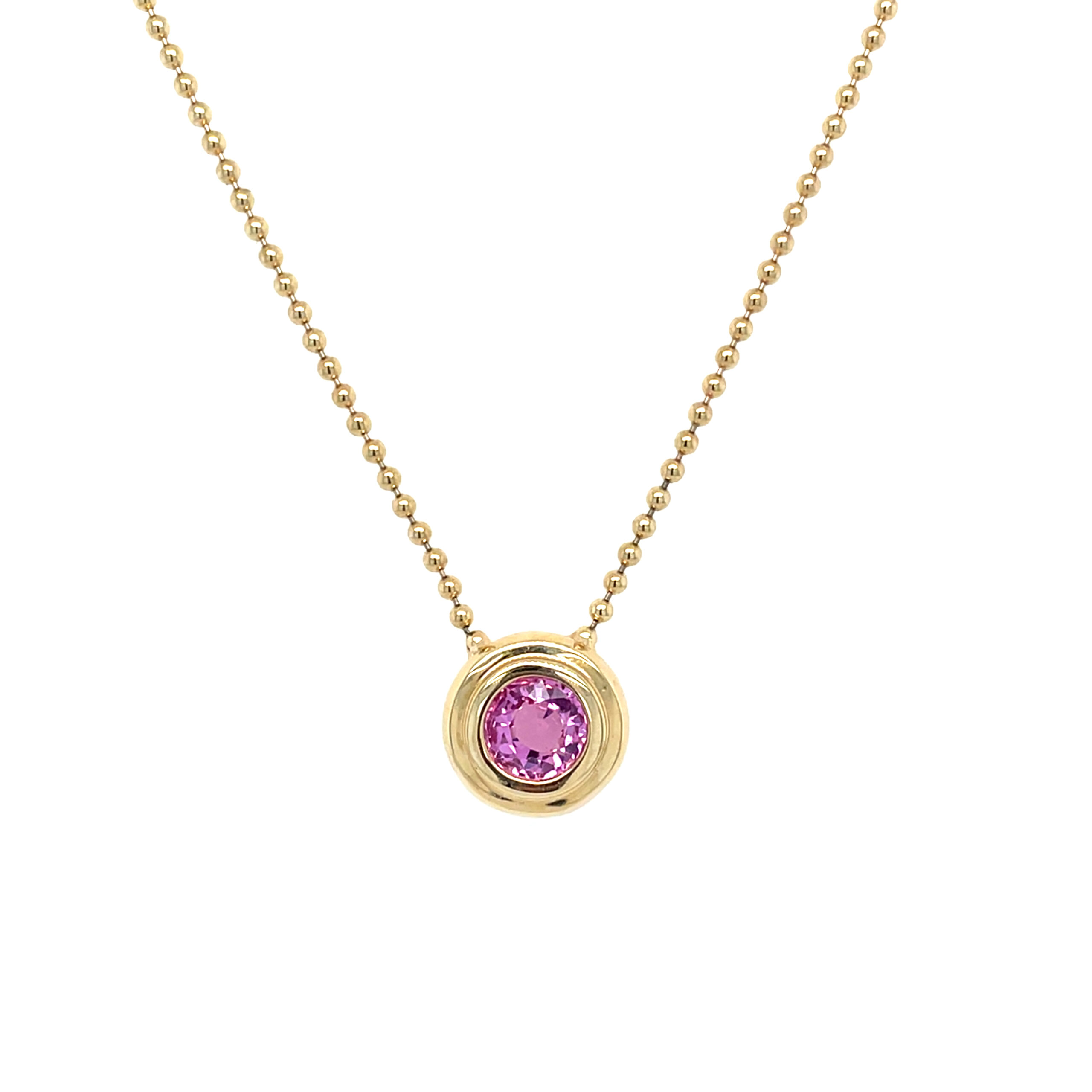 Yellow Gold Bezel-Set Pink Sapphire Pendant Necklace
