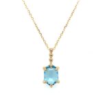 Yellow Gold Blue Topaz Hexagon Necklace