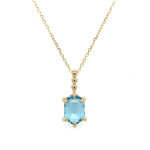 Yellow Gold Blue Topaz Hexagon Necklace