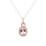 Rose Gold Morganite Necklace with Diamond Halo