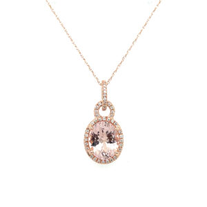 Rose Gold Morganite Necklace with Diamond Halo