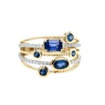 Yellow Gold Five Band Sapphire & Diamond Ring