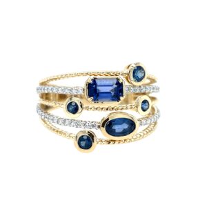 Yellow Gold Five Band Sapphire & Diamond Ring