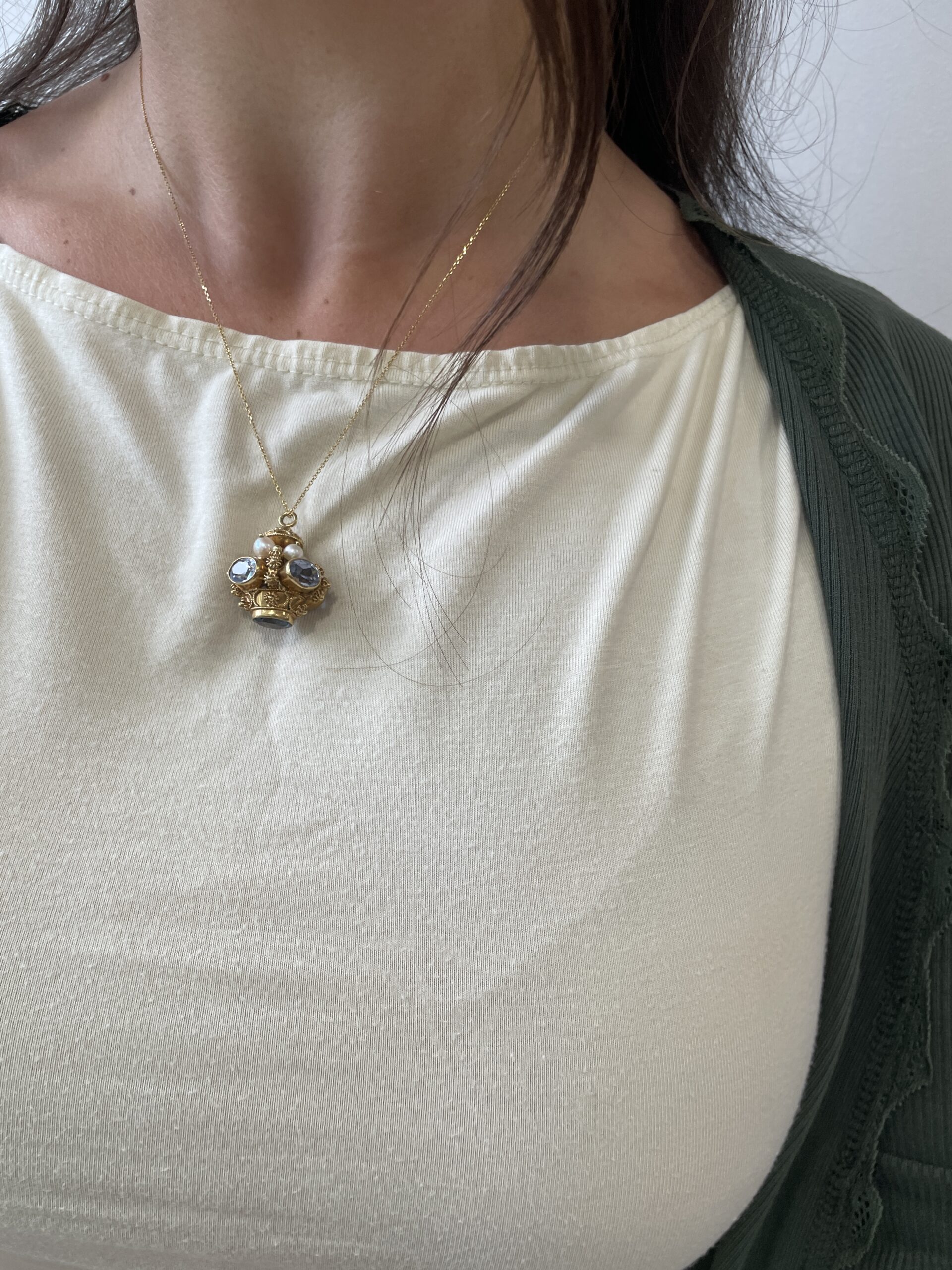 Estate: 22 Karat Yellow Gold Fob Pendant with Gemstones & Pearls