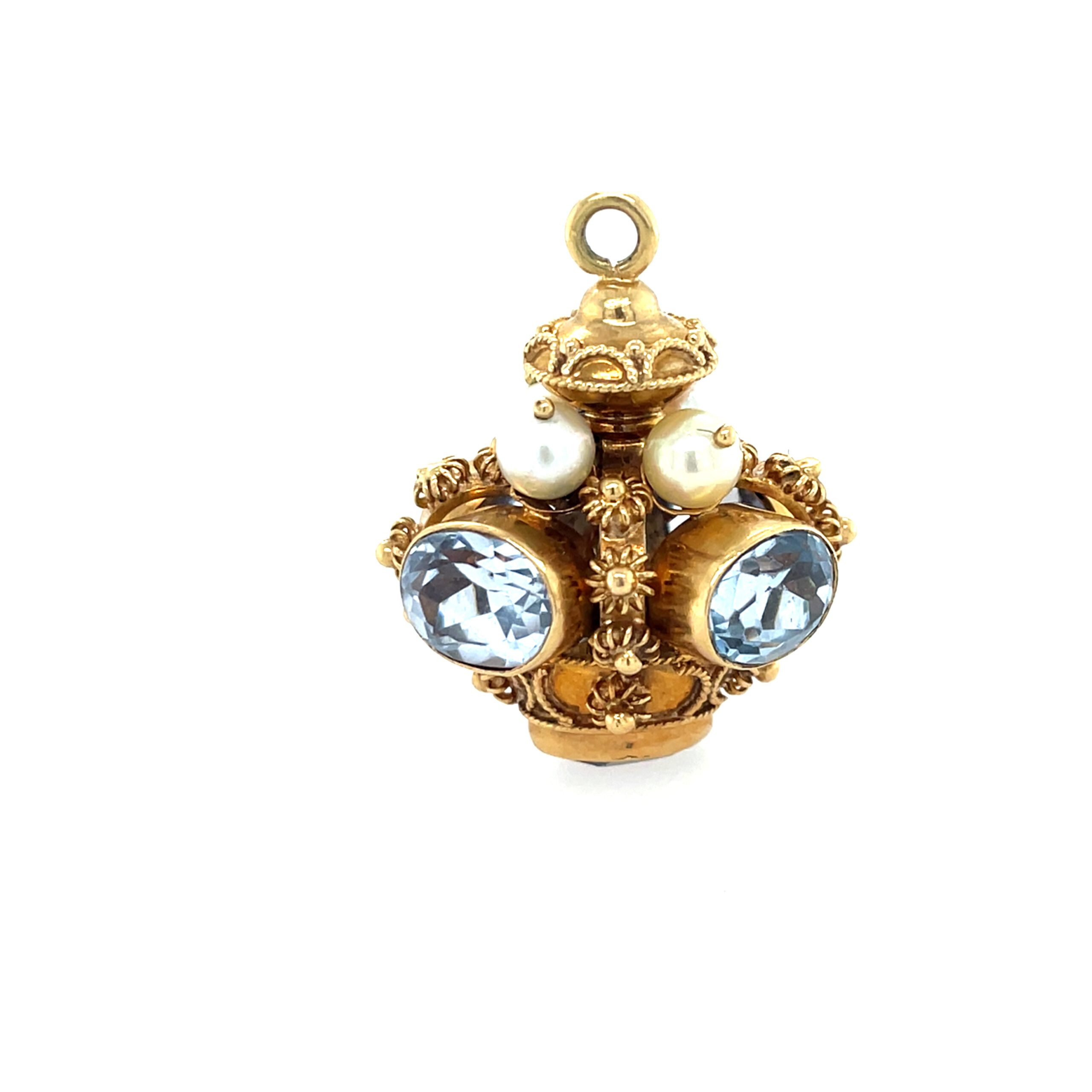 Estate: 22 Karat Yellow Gold Fob Pendant with Gemstones & Pearls