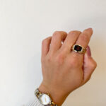 Estate: Yellow Gold Garnet Ring with Diamonds