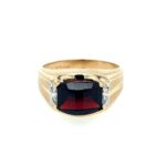Estate: Yellow Gold Garnet Ring with Diamonds