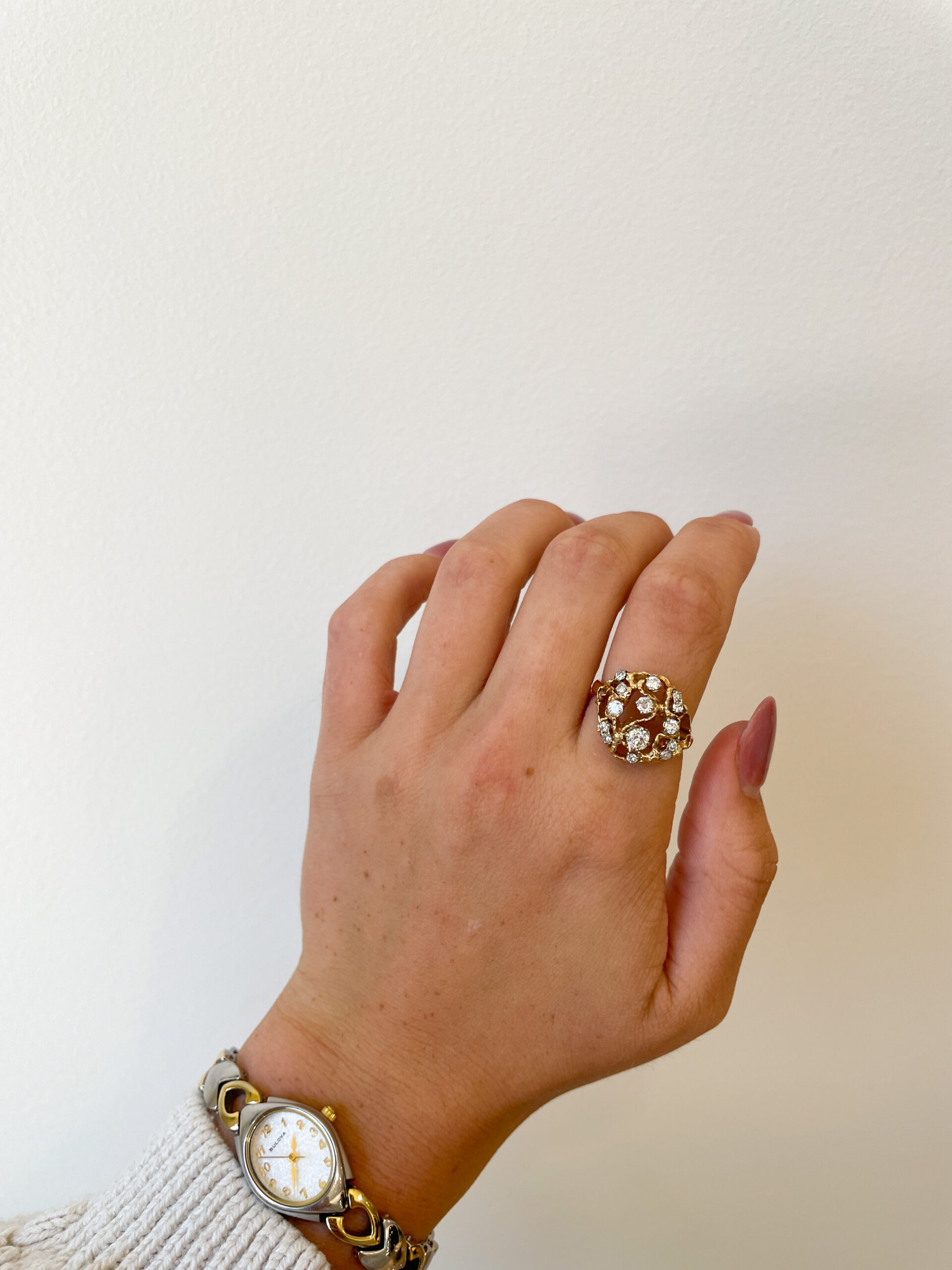 Estate: Yellow Gold Freeform Diamond Cluster Ring